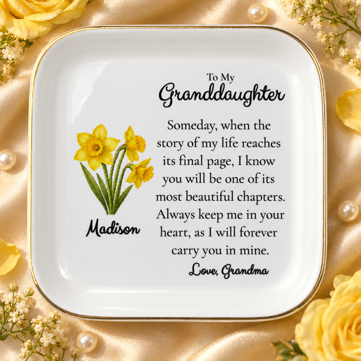 Personalized Granddaughter Birth Flower Jewelry Dish – Gift from Grandma