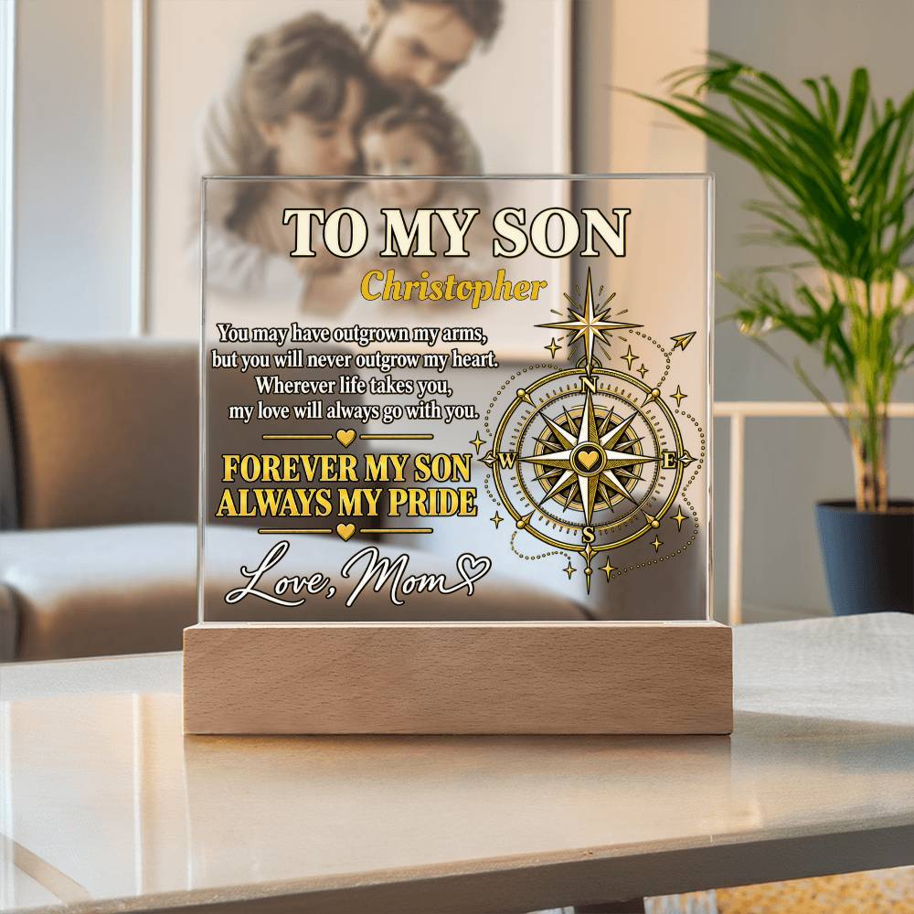 Personalized “To My Son” Compass LED Acrylic Plaque – Gift From Mom