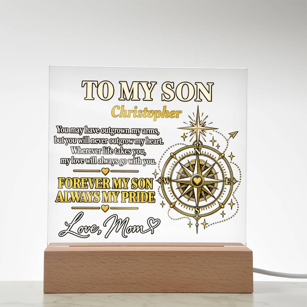Personalized “To My Son” Compass LED Acrylic Plaque – Gift From Mom
