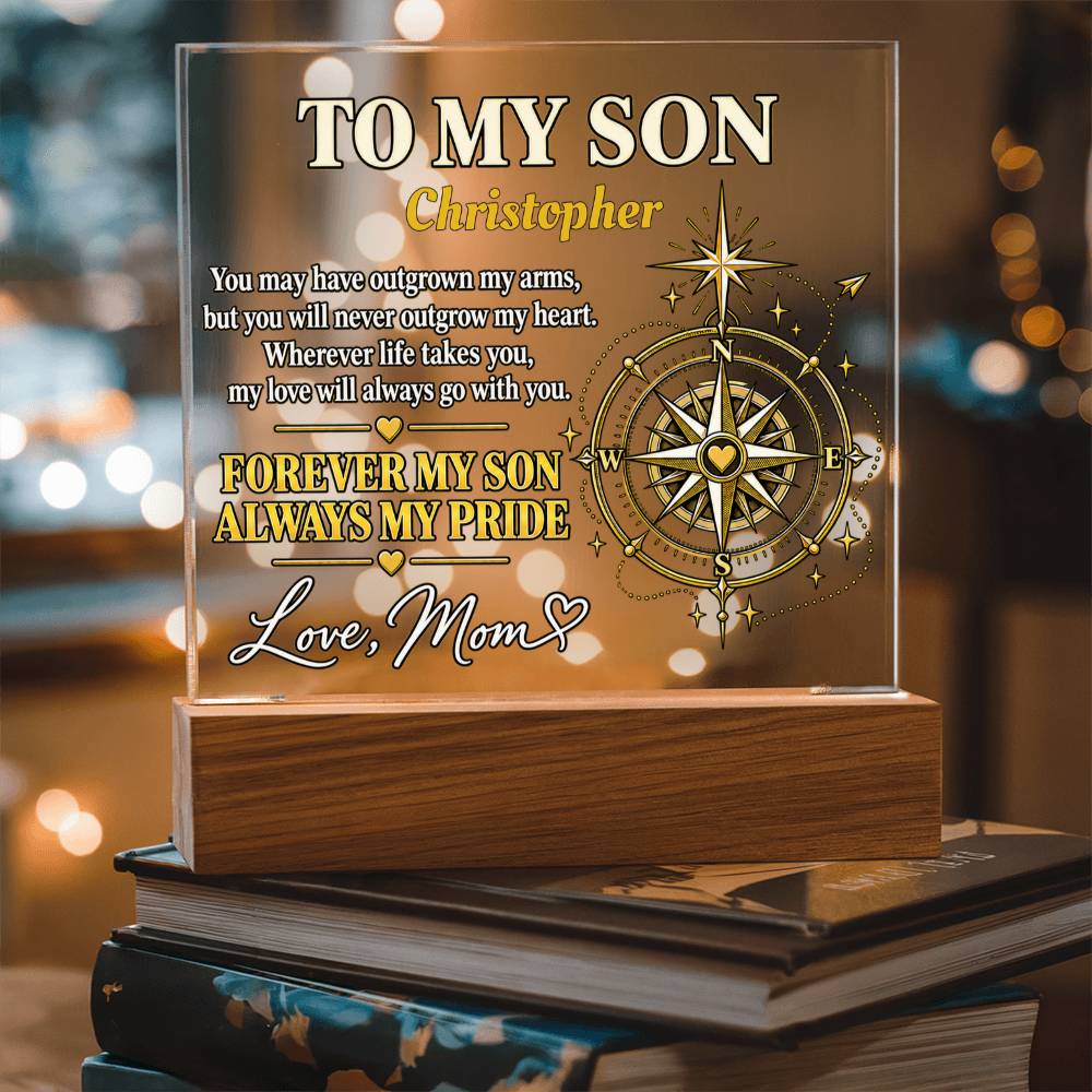 Personalized “To My Son” Compass LED Acrylic Plaque – Gift From Mom