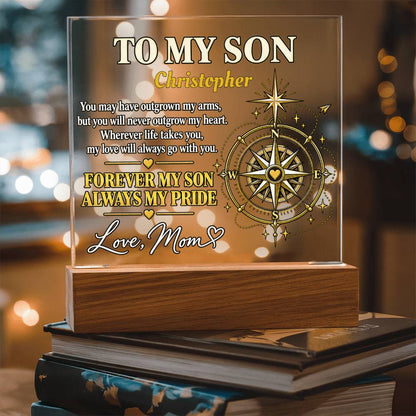 Personalized “To My Son” Compass LED Acrylic Plaque – Gift From Mom