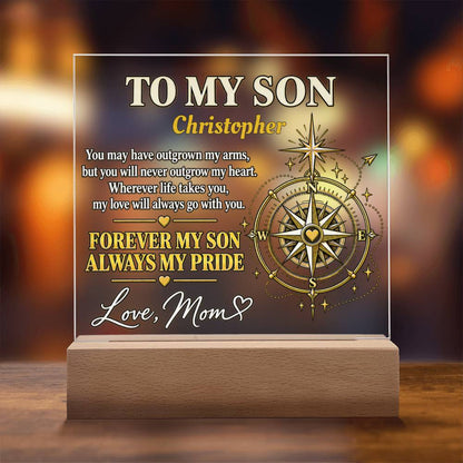 Personalized “To My Son” Compass LED Acrylic Plaque – Gift From Mom