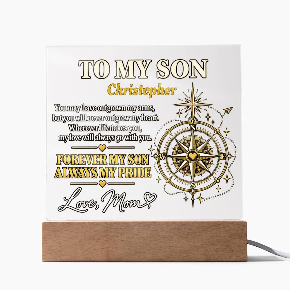 Personalized “To My Son” Compass LED Acrylic Plaque – Gift From Mom