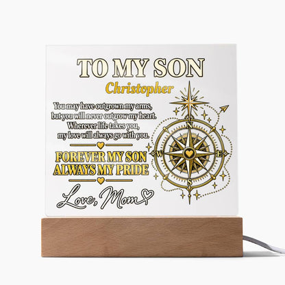 Personalized “To My Son” Compass LED Acrylic Plaque – Gift From Mom