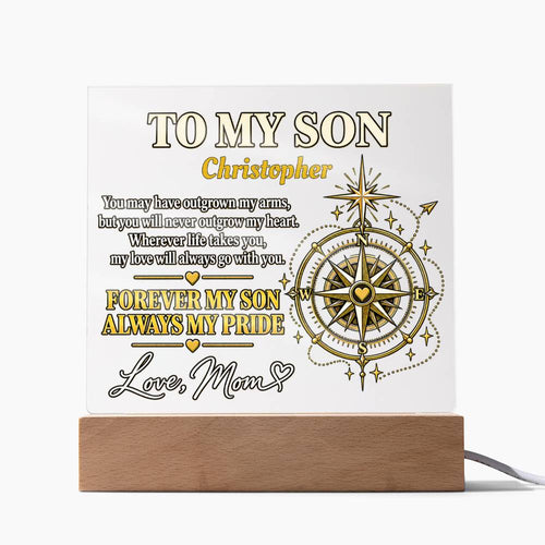 Personalized “To My Son” Compass LED Acrylic Plaque – Gift From Mom