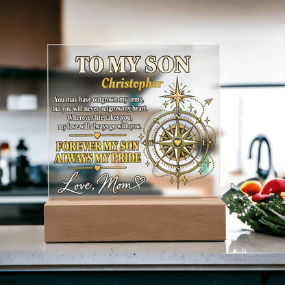 Personalized “To My Son” Compass LED Acrylic Plaque – Gift From Mom