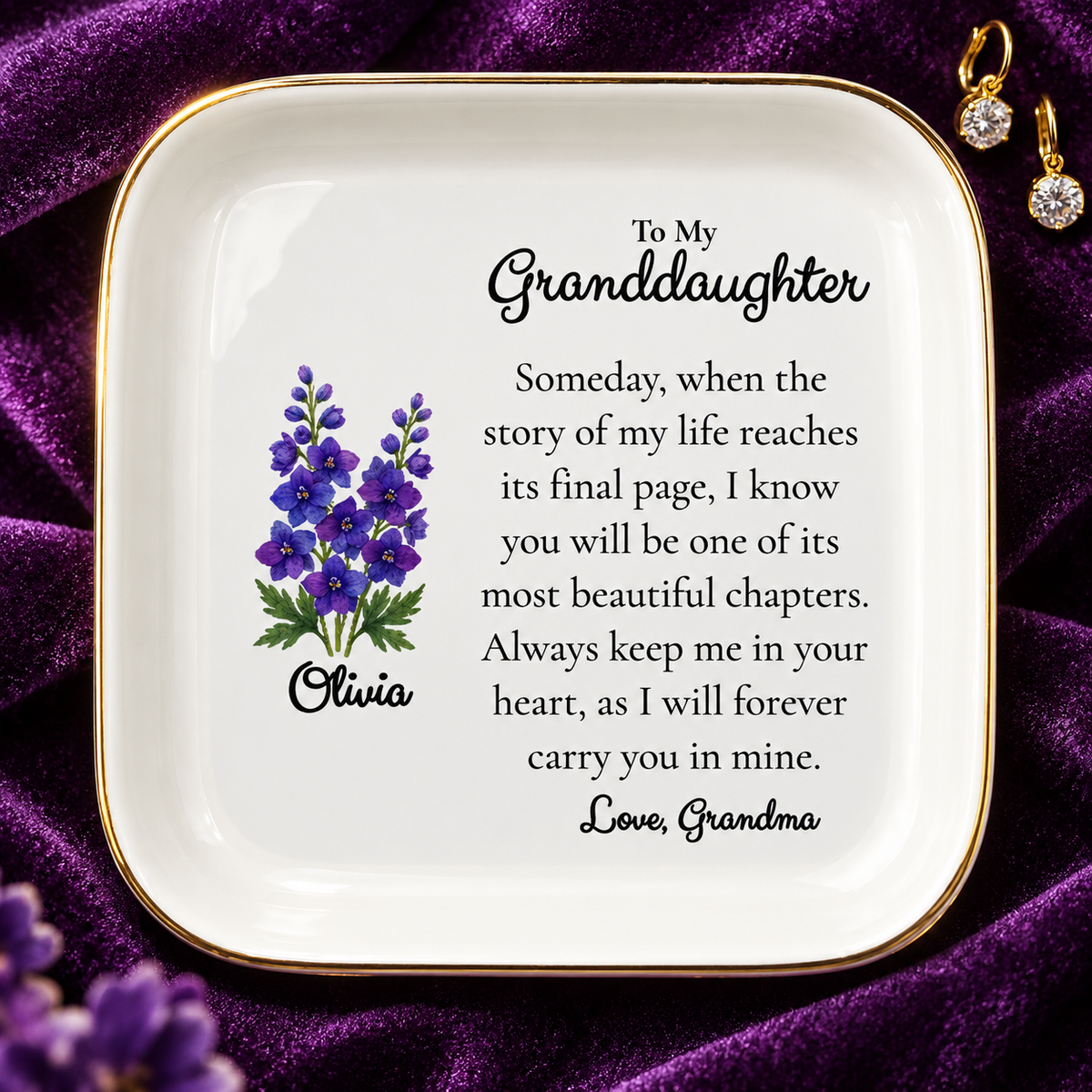Personalized Granddaughter Birth Flower Jewelry Dish – Gift from Grandma