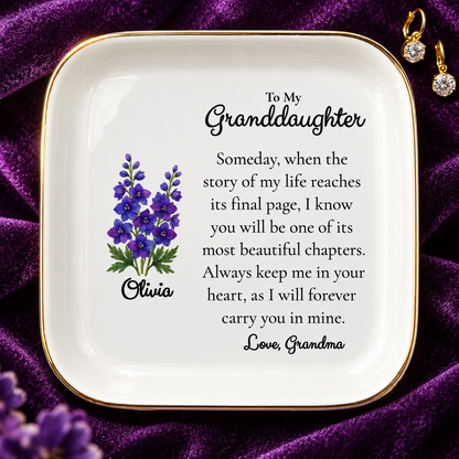 Personalized Granddaughter Birth Flower Jewelry Dish – Gift from Grandma
