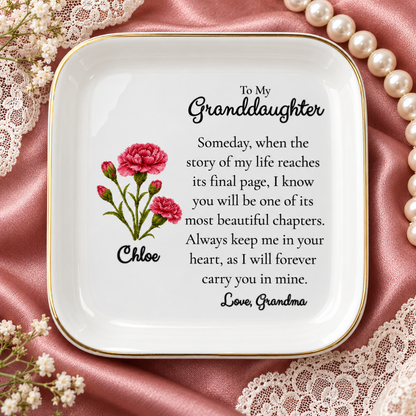 Personalized Granddaughter Birth Flower Jewelry Dish – Gift from Grandma
