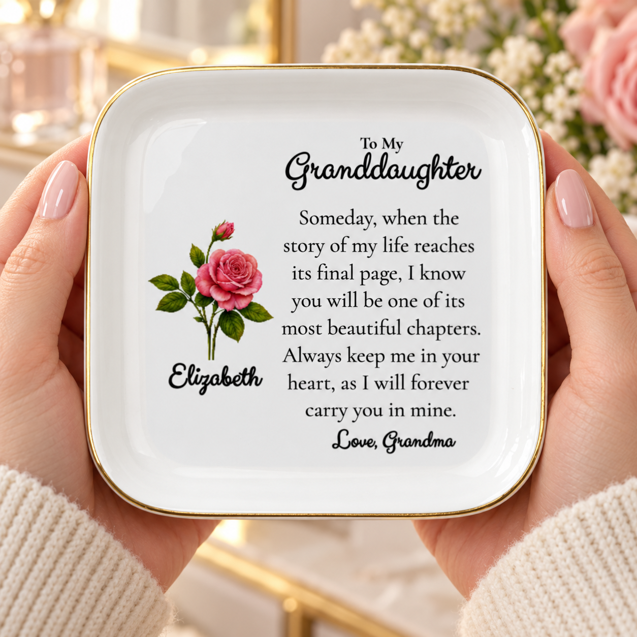 Personalized Granddaughter Birth Flower Jewelry Dish – Gift from Grandma