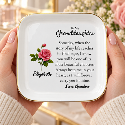 Personalized Granddaughter Birth Flower Jewelry Dish – Gift from Grandma