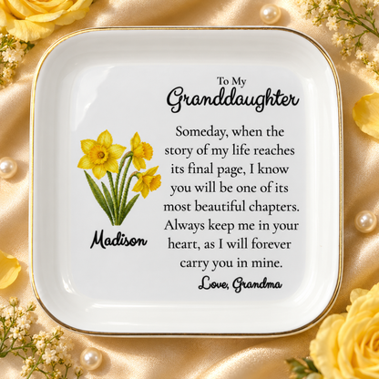 Personalized Granddaughter Birth Flower Jewelry Dish – Gift from Grandma