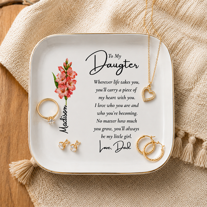 Personalized Birth Flower Jewelry Dish – Custom Name Gift for Her 🌸