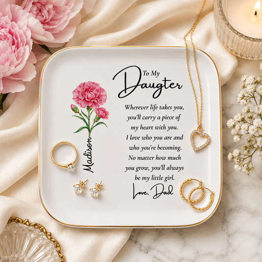 Personalized Birth Flower Jewelry Dish – Custom Name Gift for Her 🌸
