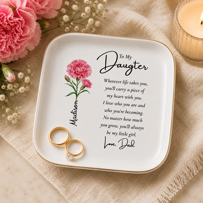 Personalized Birth Flower Jewelry Dish – Custom Name Gift for Her 🌸