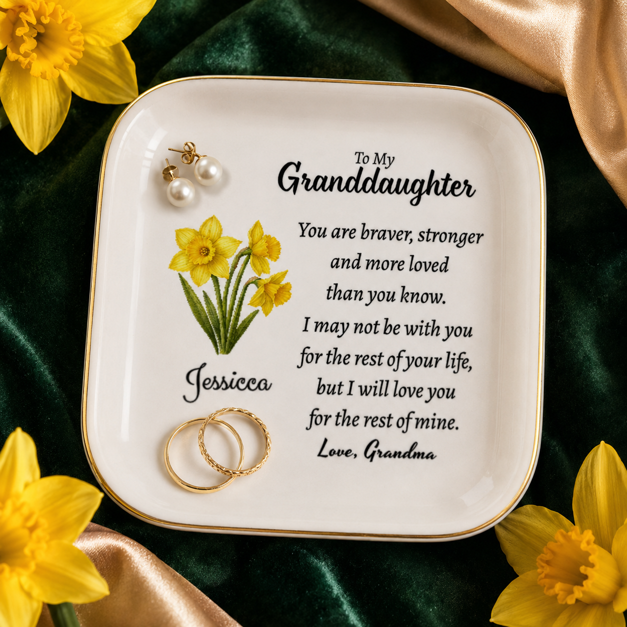 Personalized Granddaughter Birth Flower Jewelry Dish