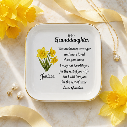 Personalized Granddaughter Birth Flower Jewelry Dish