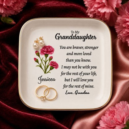 Personalized Granddaughter Birth Flower Jewelry Dish