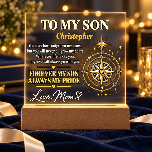 Personalized “To My Son” Compass LED Night Light Plaque – Gift From Mom