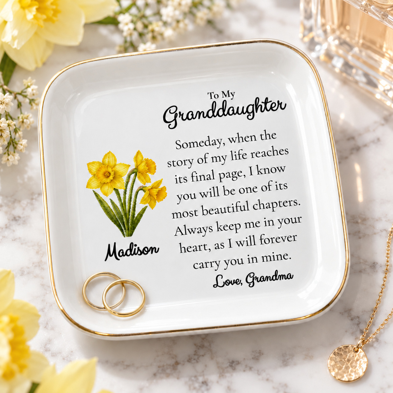 Personalized Granddaughter Birth Flower Jewelry Dish – Gift from Grandma