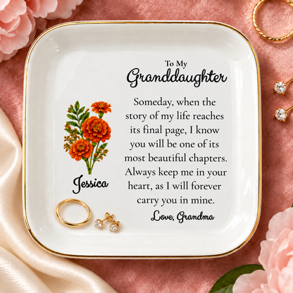 Personalized Granddaughter Birth Flower Jewelry Dish – Gift from Grandma