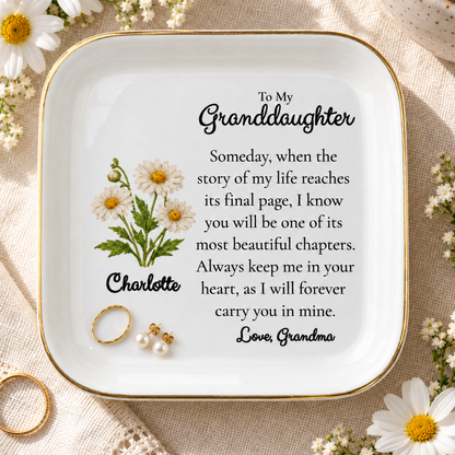 Personalized Granddaughter Birth Flower Jewelry Dish – Gift from Grandma