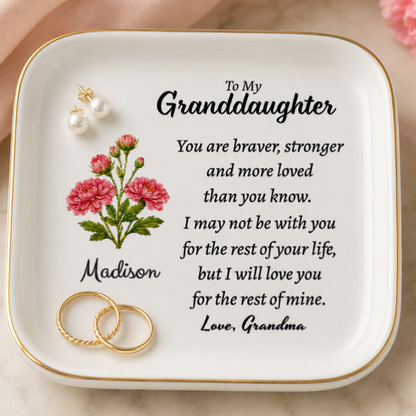 Personalized Granddaughter Birth Flower Jewelry Dish