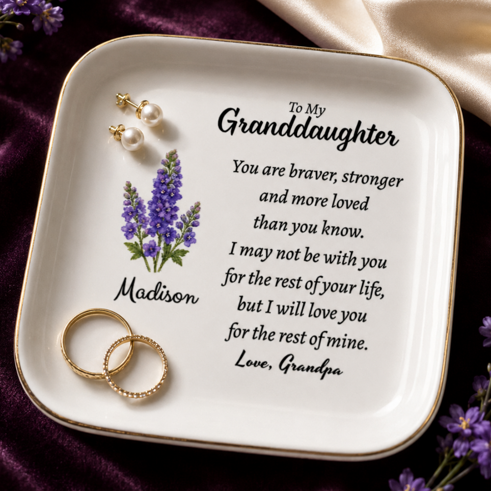 Personalized Granddaughter Birth Flower Jewelry Dish