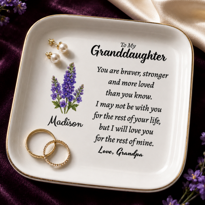 Personalized Granddaughter Birth Flower Jewelry Dish
