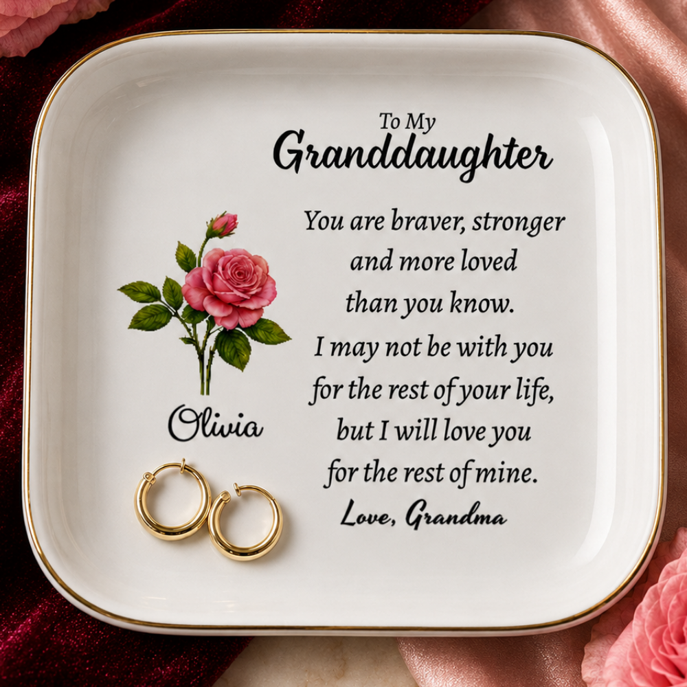 Personalized Granddaughter Birth Flower Jewelry Dish