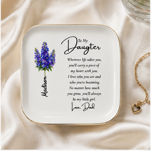 Personalized Birth Flower Jewelry Dish – Custom Name Gift for Her 🌸