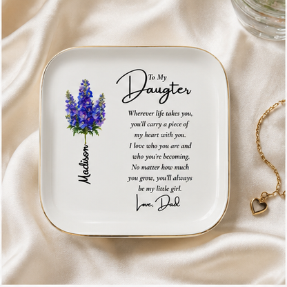 Personalized Birth Flower Jewelry Dish – Custom Name Gift for Her 🌸