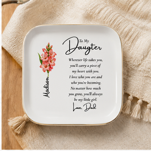 Personalized Birth Flower Jewelry Dish – Custom Name Gift for Her 🌸