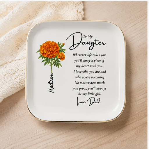 Personalized Birth Flower Jewelry Dish – Custom Name Gift for Her 🌸