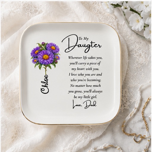 Personalized Birth Flower Jewelry Dish – Custom Name Gift for Her 🌸